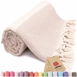 Turkish Beach Towel, Diamond Turkish Towels - Beige