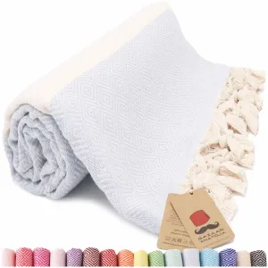 Turkish Beach Towel, Diamond Turkish Towels - Light Blue