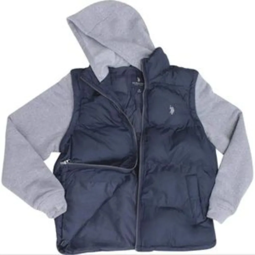 US Polo Assn Vest Puffer Jacket Removable Sleeves Men's XXL Blue Hoodie