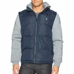 US Polo Assn Vest Puffer Jacket Removable Sleeves Men's XXL Blue Hoodie