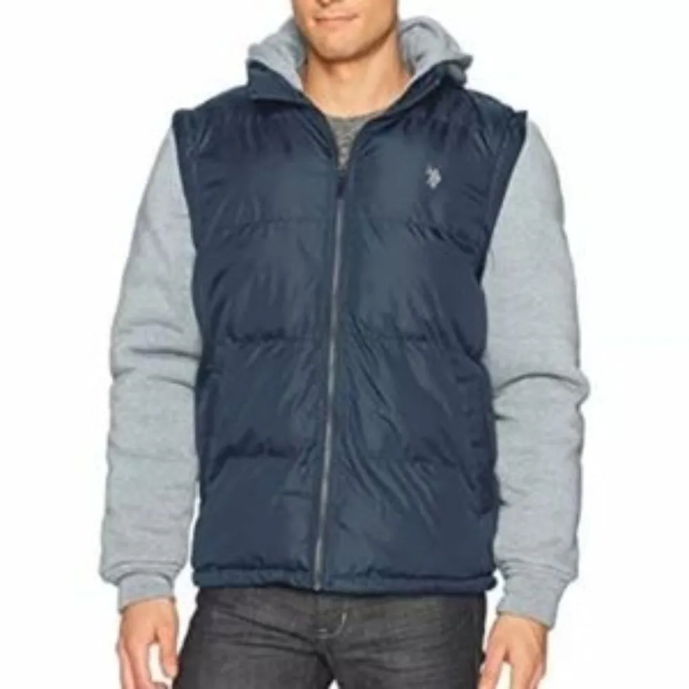 US Polo Assn Vest Puffer Jacket Removable Sleeves Men's XXL Blue Hoodie