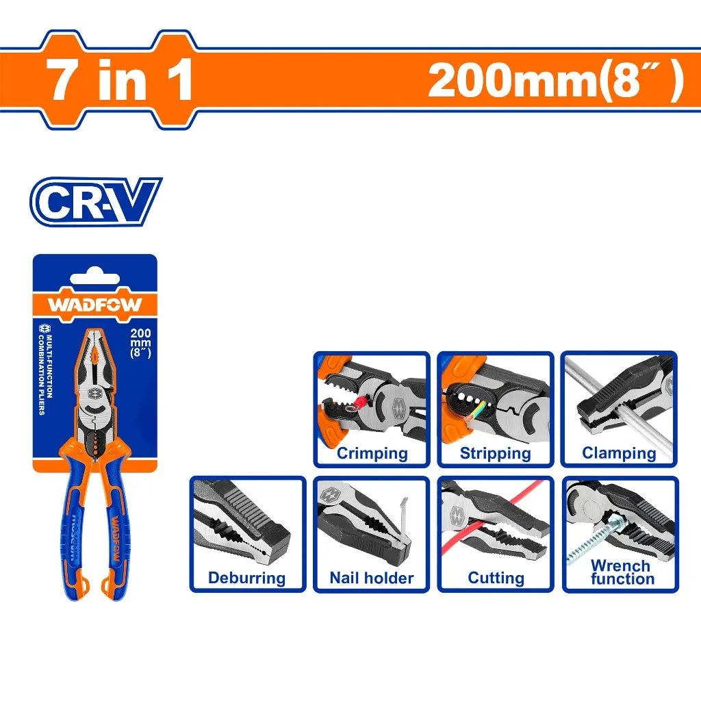 Wadfow WPL1778 7-in-1 Multi-Function Combination Pliers 8in/200mm with Cr-V Material