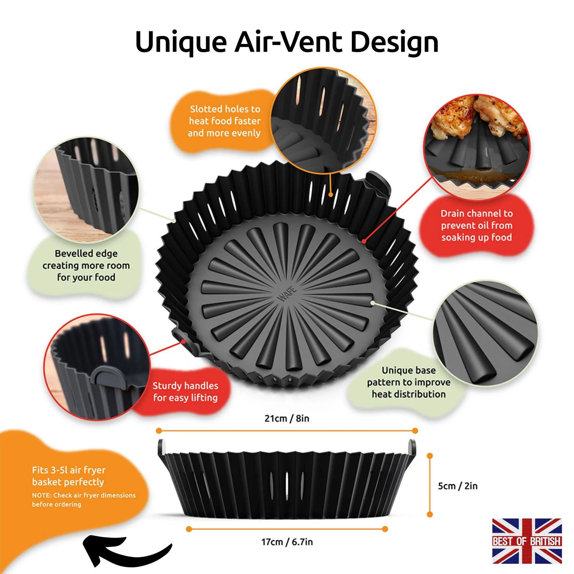 WAFE Silicone Air Fryer Liner 2PACK - Black