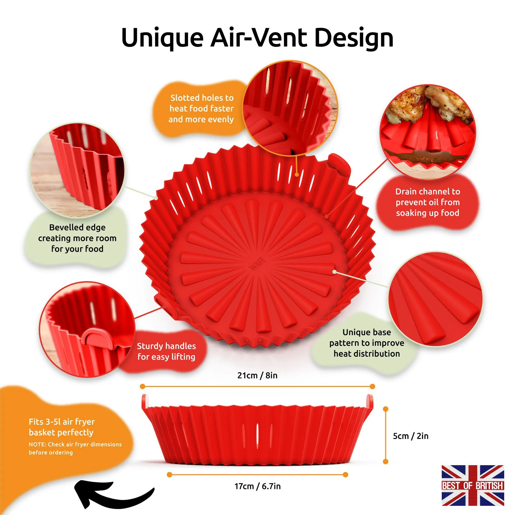 WAFE Silicone Air Fryer Liner 2PACK- Red