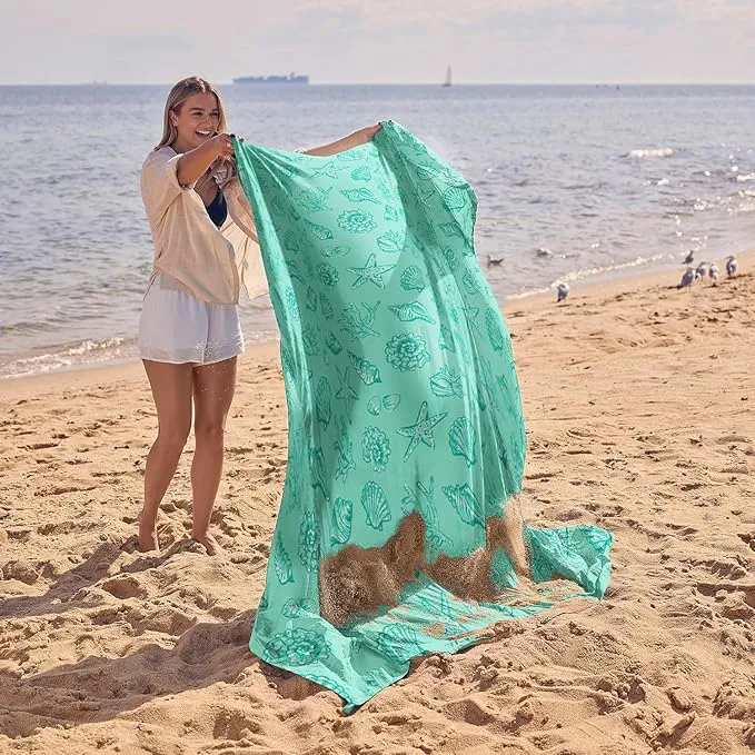 WEKAPO Beach Blanket Waterproof Sandproof Oversized, Extra Large Beach Mat Sand Free, Lightweight & Compact Sand Free Mat with 6 Stakes & 4 Corner Pockets