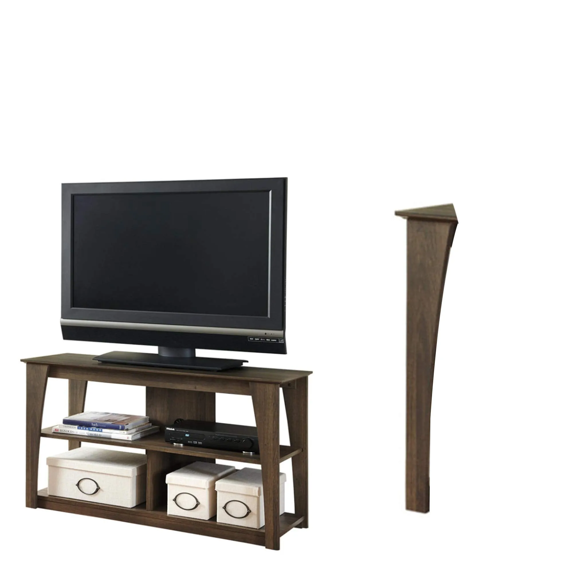 Wooden TV Stand with Two Media Cubbies, Brown