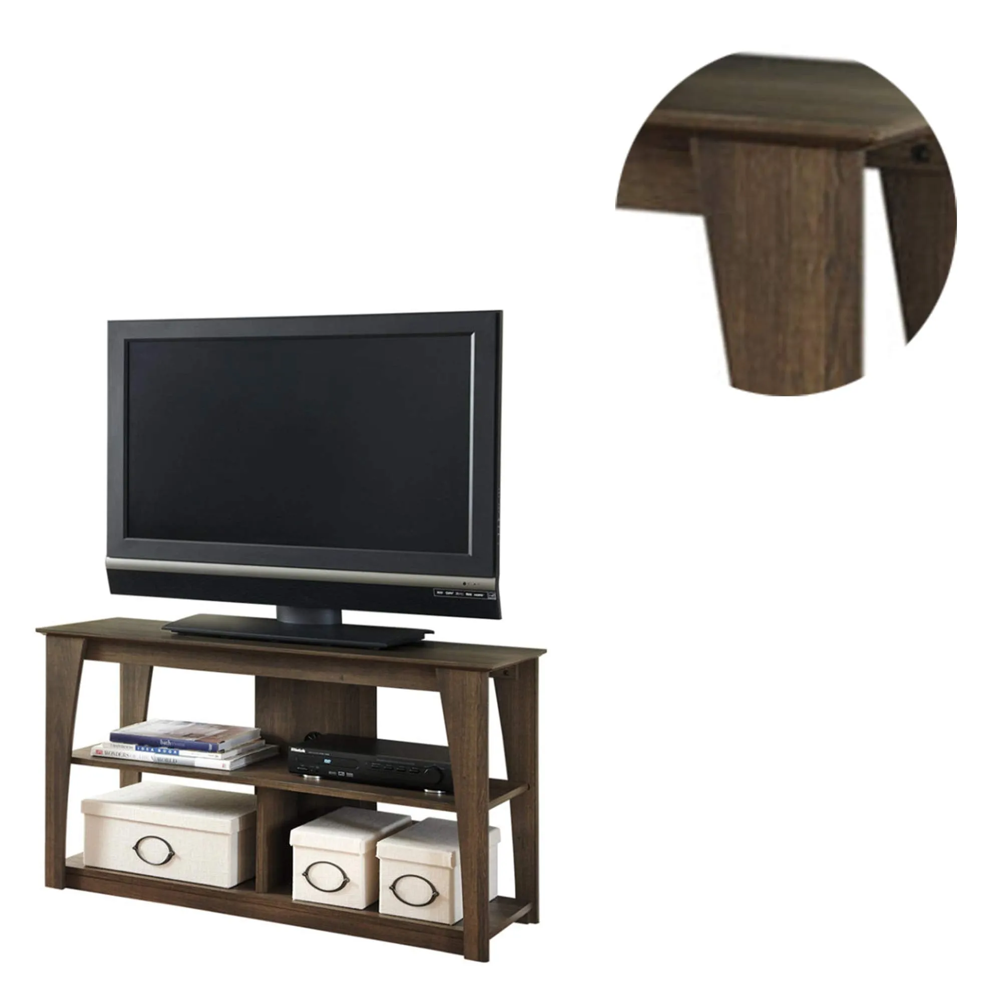 Wooden TV Stand with Two Media Cubbies, Brown