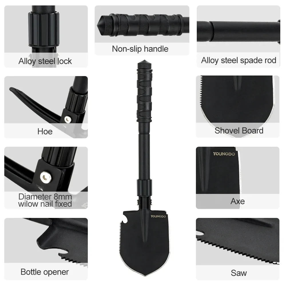 YOUNGDO Multifunctional Camping Shovel - Tactical Spade with Saw, 19" for Outdoor Survival